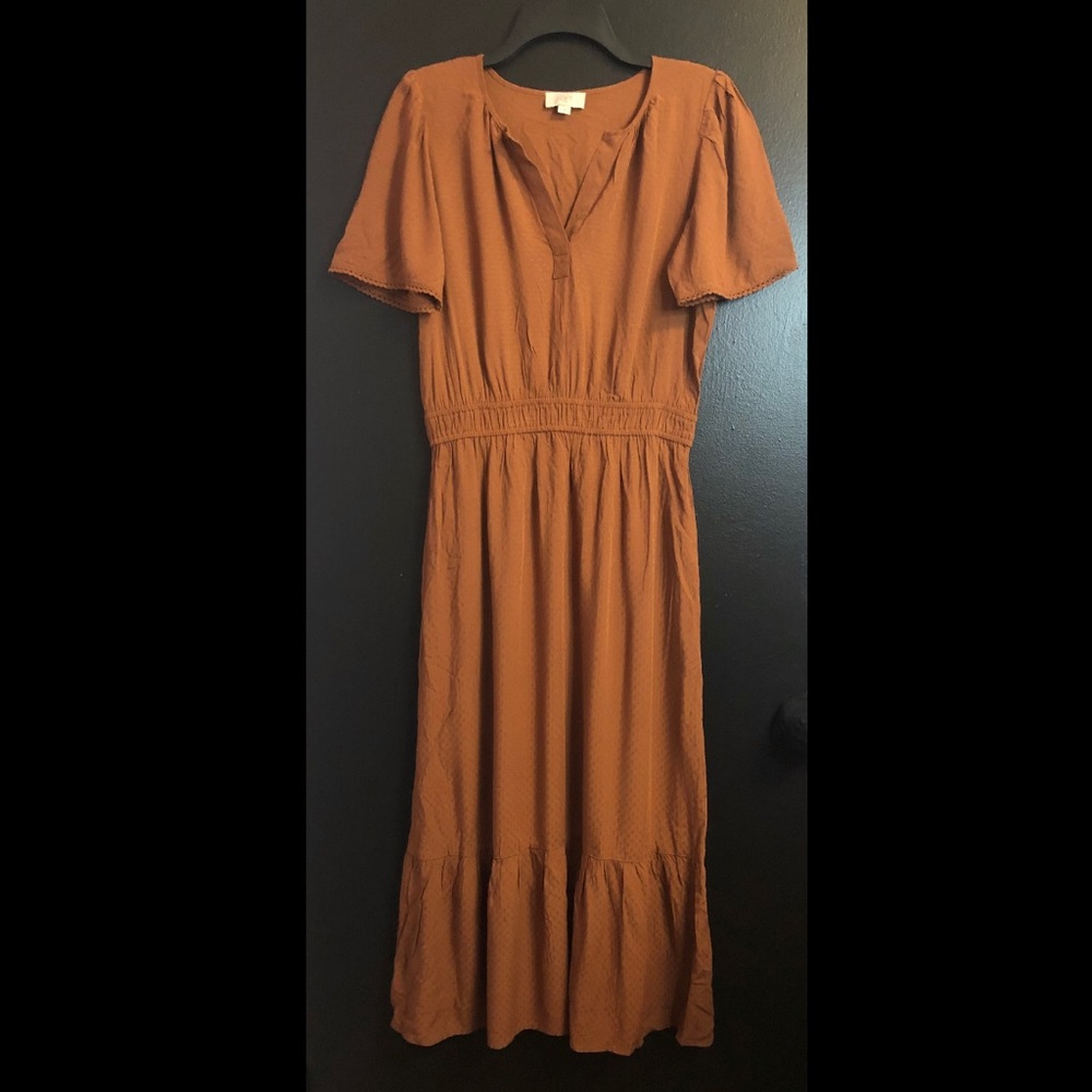 LOFT Cocoa Brown Maxi Dress with Smocked Waist